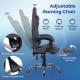 Adjustable gaming chair in gray with headrest, lumbar support, and reclining backrest for optimal comfort during gaming.