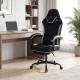 Height adjustable black gaming chair with headrest, footrest, and ergonomic design for optimal comfort during gaming.