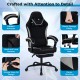 Gaming chair with adjustable height, headrest, footrest, and 360° swivel seat for ergonomic comfort during gaming.