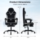 Gaming chair dimensions showing height adjustment and ergonomic features, designed for comfort during long gaming.