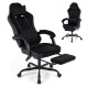 Gaming chair with adjustable height, headrest, lumbar support, and retractable footrest for optimal comfort during.