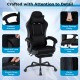 Gaming chair with ergonomic design, adjustable height, padded armrests, and lumbar support for optimal comfort.