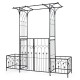 Garden arbor with gate and planter boxes, featuring a stable triangular structure and decorative patterns for garden.