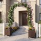 Garden arch trellis with two self-watering planter boxes in black, perfect for supporting climbing plants in outdoor.