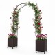 Garden arch trellis with two self-watering planter boxes in black, ideal for supporting climbing plants and outdoor.