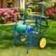 Garden hose reel cart in blue with two wheels and storage basket, designed for easy hose management in your garden.