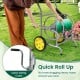 Garden hose reel cart with two wheels and storage basket, featuring a labor-saving crank for easy hose roll-up.