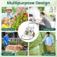 Garden hose reel cart with two wheels and storage basket, ideal for watering plants and washing cars.