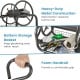 Garden hose reel cart with heavy-duty metal construction, foam handrail, and bottom storage basket for gardening tools.