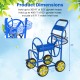 Garden hose reel cart in blue with 4 wheels, storage basket, and 6 FT water inlet hose for easy garden use.