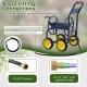 Heavy-duty blue garden hose reel cart with brass fittings, 4 wheels, and foam-padded handrail for easy portability.