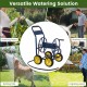 Heavy-duty blue garden hose reel cart with four wheels, ideal for watering plants and washing cars.