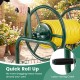 Garden Hose Reel Cart with 300 ft capacity, featuring a labor-saving crank and storage basket for easy gardening.