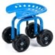 Blue garden rolling workseat with 360° swivel seat, adjustable height, and durable 7" wheels for easy mobility.