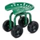 Garden rolling workseat in green with a 360° swivel seat, adjustable height, and durable 7" wheels for outdoor use.