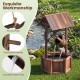 Wooden wishing water fountain featuring a barrel design, sturdy rope, and included pump for garden or patio decoration.