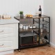 Rolling industrial kitchen baker’s storage shelf with 3-tier shelves, metal frame, and mesh basket for organized.