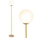 Golden glass globe LED floor lamp with a sleek design, providing elegant lighting for home or office use.