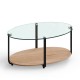2-tier oval coffee table featuring a sleek glass top and a sturdy wooden shelf, perfect for stylish living room.