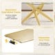 Round glass coffee table with a geometric gold metal frame and adjustable foot pads for stability on uneven surfaces.