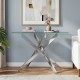 Modern glass console table with a clear tempered glass top and chromed tubular legs, ideal for stylish entryway display.