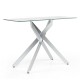 Modern glass console table with a clear tempered glass top and chromed tubular legs, perfect for entryways or displays.