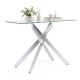Modern glass console table with a clear tempered glass top and stylish silver chromed legs for entryway display.
