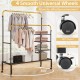 Rolling double rods garment rack with adjustable bars, smooth lockable wheels, ideal for laundry or living room use.