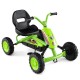 Green go-kart for kids with adjustable seat, anti-slip pedals, and sturdy frame for safe outdoor fun.