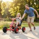 Red go-kart for kids with adjustable seat, comfortable backrest, and sturdy design, ideal for outdoor play.