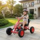 Red go-kart for kids with adjustable seat, anti-slip pedals, and sturdy design, perfect for outdoor fun and safety.