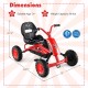 Go-kart for kids with adjustable seat, sturdy metal frame, and non-slip wheels, designed for safety and fun.