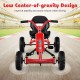 Red go-kart for kids featuring a low center-of-gravity design, adjustable seat, and anti-slip foot pedals for safety.
