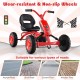 Go-kart for kids in red with adjustable seat, wear-resistant wheels, suitable for various road types.