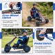Go-kart for kids in blue with adjustable seat, multi-terrain wheels, and dual control modes for safe driving.