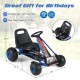 Blue go-kart for kids with adjustable seat, multi-terrain wheels, and safety features, suitable for ages 3-8.