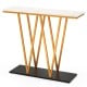 Gold entryway table with faux marble top and stylish metal frame, perfect for narrow spaces and displaying decorations.