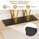 Gold entryway table with faux marble top and metal frame, featuring a wide stable base for extra storage and floor.