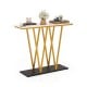 Gold entryway table with faux marble top and stylish metal frame, perfect for narrow spaces and displaying decor.