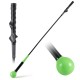 Golf swing trainer aid with a weighted green head and ergonomic grip, perfect for warming up and improving swing.
