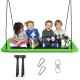 Platform tree swing with kids sitting on a green 60-inch surface, featuring durable oxford cloth and adjustable straps.