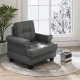 Tufted gray linen accent armchair with sturdy rubber wood legs, perfect for living room relaxation and style.