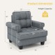 Mid-century modern accent armchair in gray with tufted design, measuring 36"x33"x35", supports up to 400 lbs.