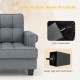 Mid-century modern accent armchair in gray with tufted design, solid rubber wood structure, and plastic legs for.
