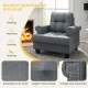 Mid-century modern accent armchair in gray with tufted linen, sturdy rubber wood legs, perfect for reading and relaxing.