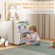Kids wooden bookshelf in gray with universal wheels, perfect height for easy access and organization in children's.