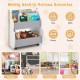 Kids wooden bookshelf with universal wheels in gray, featuring double-sided storage for books and toys, perfect for.