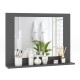 Rectangle bathroom mirror with gray wood frame and shelf, featuring a high-definition silver mirror for stylish storage.