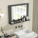 Rectangle bathroom mirror with gray wood frame and shelf, 23.5 x 17.5 inches, ideal for storage and wall mounting.