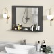 Rectangle bathroom mirror with gray wood frame and shelf, ideal for storage and wall mounting in various spaces.